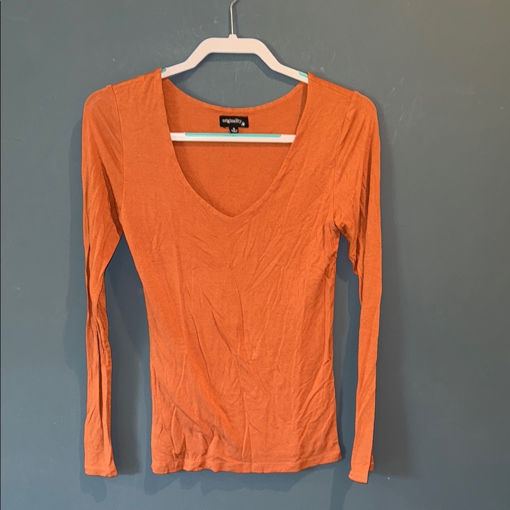 Wild Fable Orange Fitted Long Sleeve Blouse